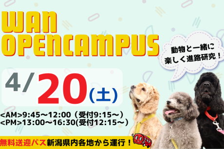 【4/20(土)】新年度1回目！オープンキャンパス開催！新潟県内から無料送迎バス運行！